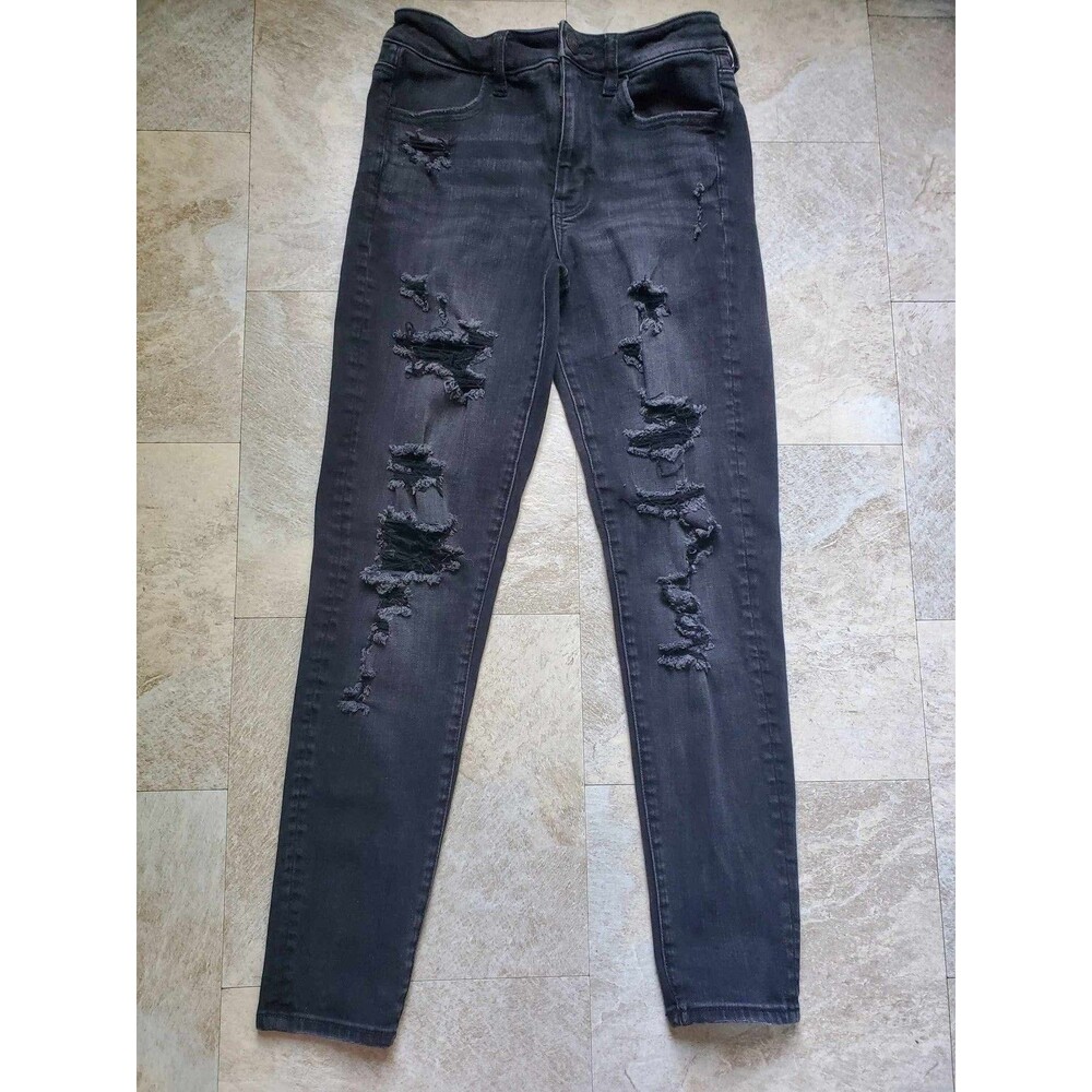 American Eagle Jeggings Womens 4 Black Distressed super stretch High Rise 30x26